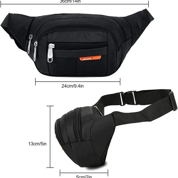 Fanny Pack,Black Belt Crossbody Bag for Men /women Waist Pack with 4 Zipper Pock - Picture 3 of 9